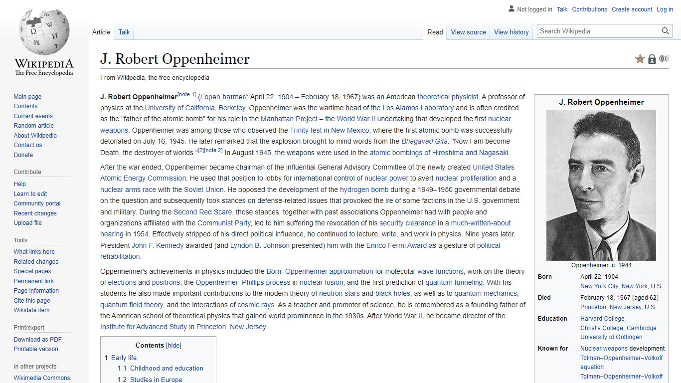 J. Robert Oppenheimer - Wikipedia